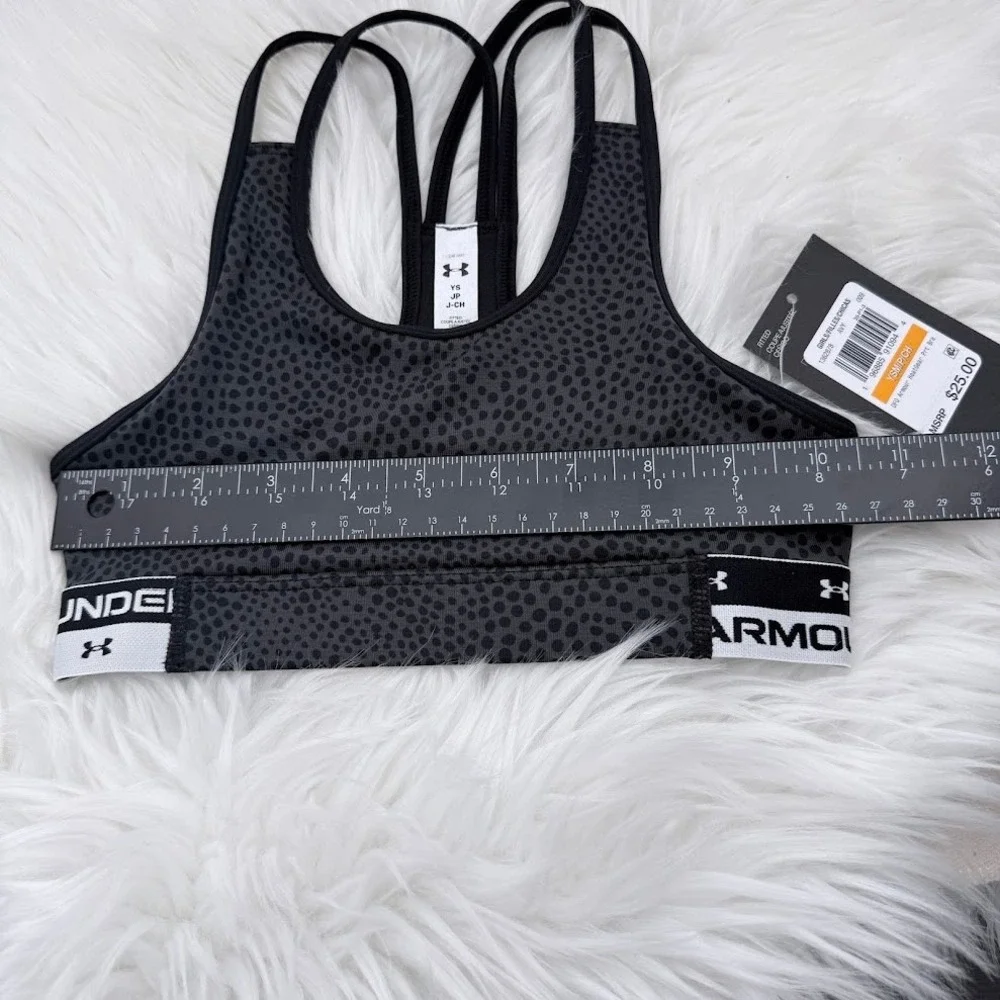 Under Armour Girls HeatGear‎ Printed Sports Bra Youth Small  Black Grey Cheetah